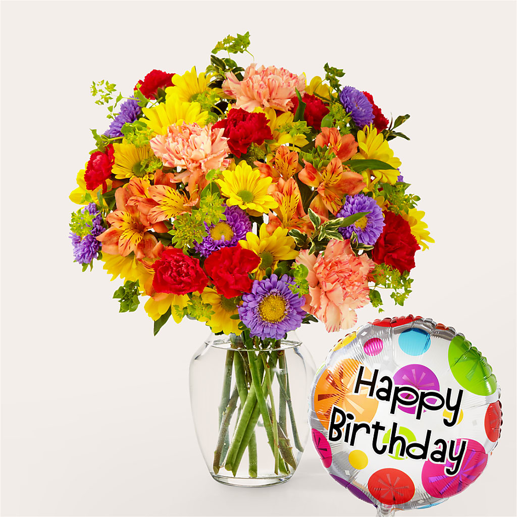 Kaleidoscope Bouquet with Birthday Balloon – Indiana Floral/flower Boutique, Indiana PA