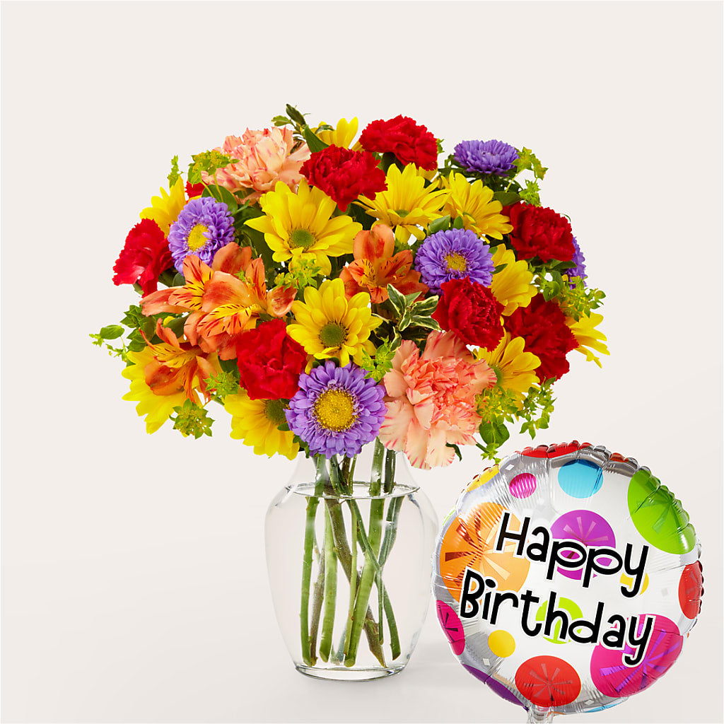 Kaleidoscope Bouquet with Birthday Balloon – Indiana Floral/flower Boutique, Indiana PA