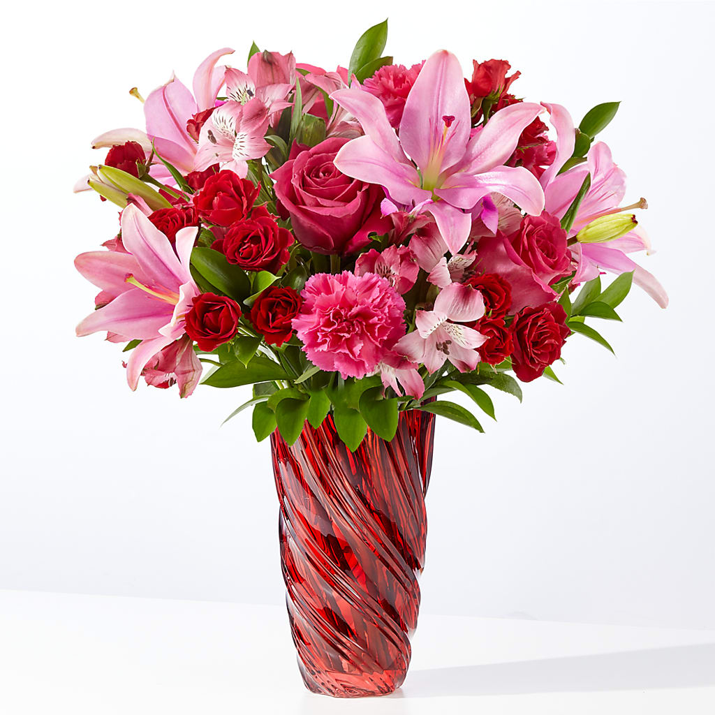 In Love Bouquet with Luxe Swirl Vase – Indiana Floral/flower Boutique, Indiana PA