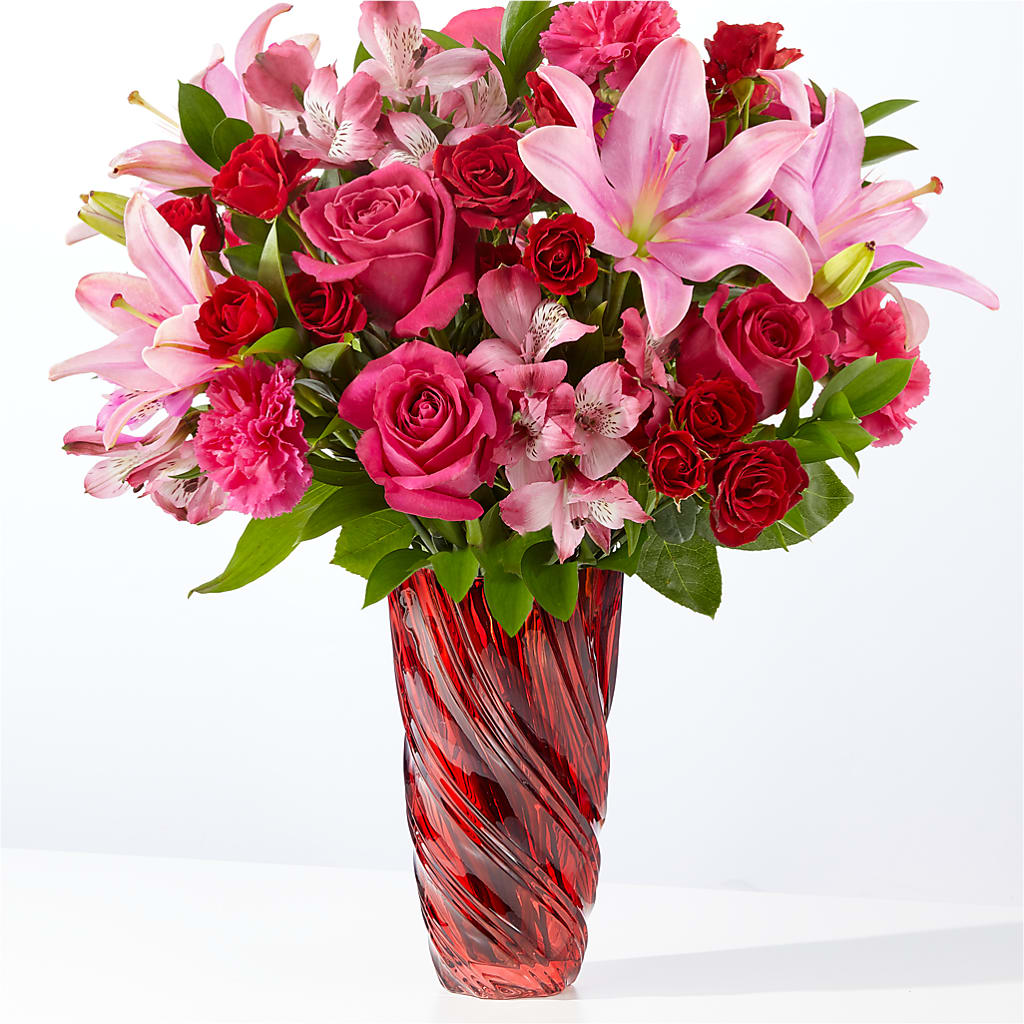 In Love Bouquet with Luxe Swirl Vase – Indiana Floral/flower Boutique, Indiana PA