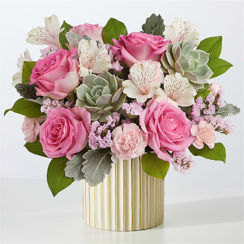 Dusty Rose Bouquet with Ivory Vase – Indiana Floral/flower Boutique, Indiana PA