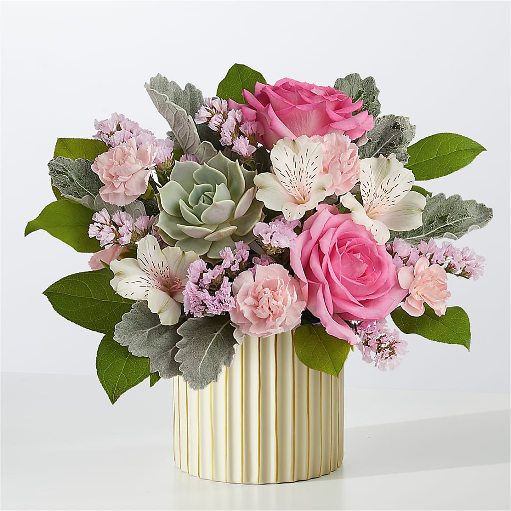 Dusty Rose Bouquet with Ivory Vase – Indiana Floral/flower Boutique, Indiana PA