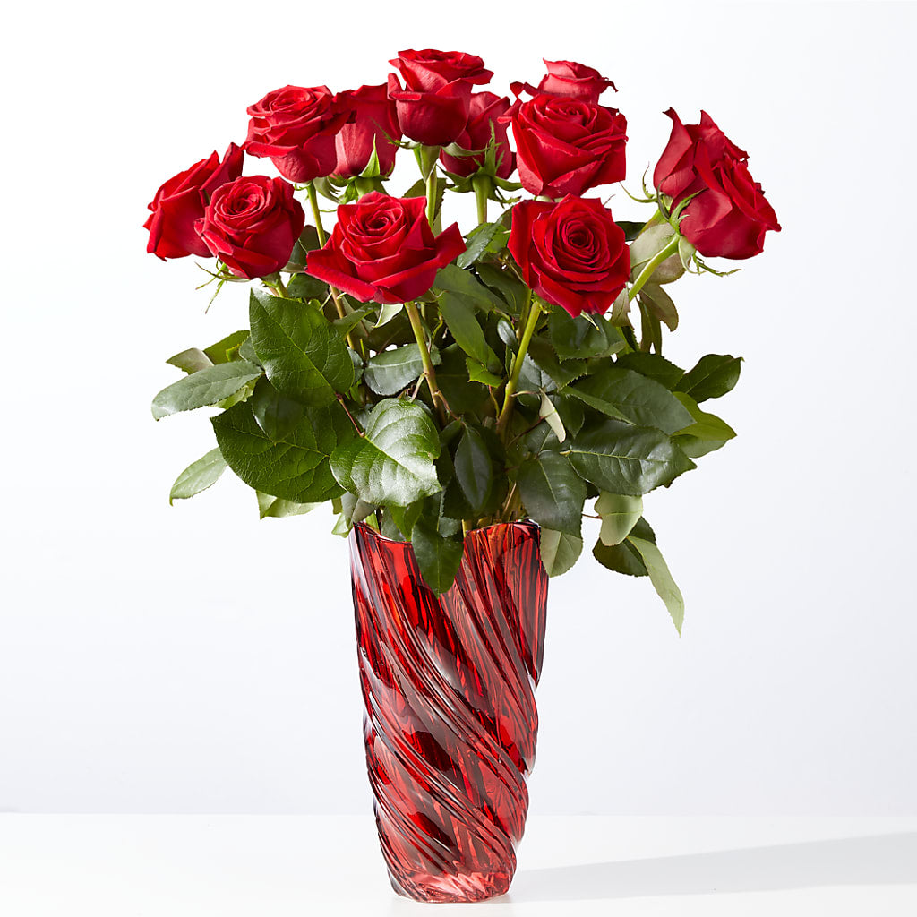 Classic Love Red Rose Bouquet with Luxe Swirl Vase – Indiana Floral/flower Boutique, Indiana PA
