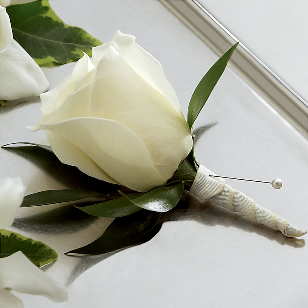 White Rose Boutonniere – Indiana Floral/flower Boutique, Indiana PA